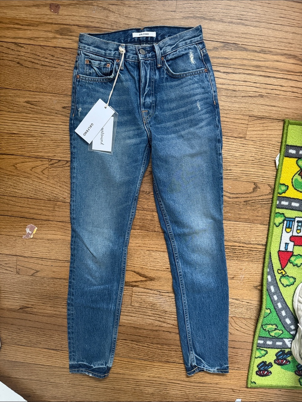 GRLFRND High Rise Skinny Jeans in Medium Blue Wash